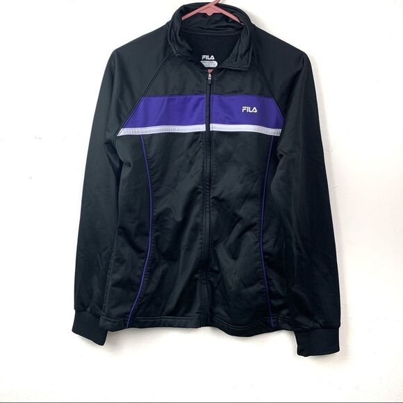 HP🏆 Vintage 90’s Y2K Fila Women’s Black Track Jacket Size Large - Picture 1 of 8